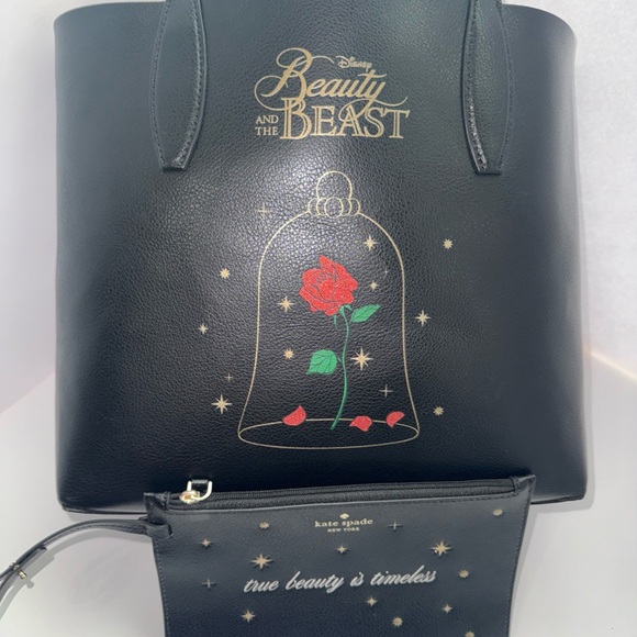 NWOT Kate Spade Beauty and the Beast Cream Black Shoulder Tote Wristlet - Picture 4 of 4